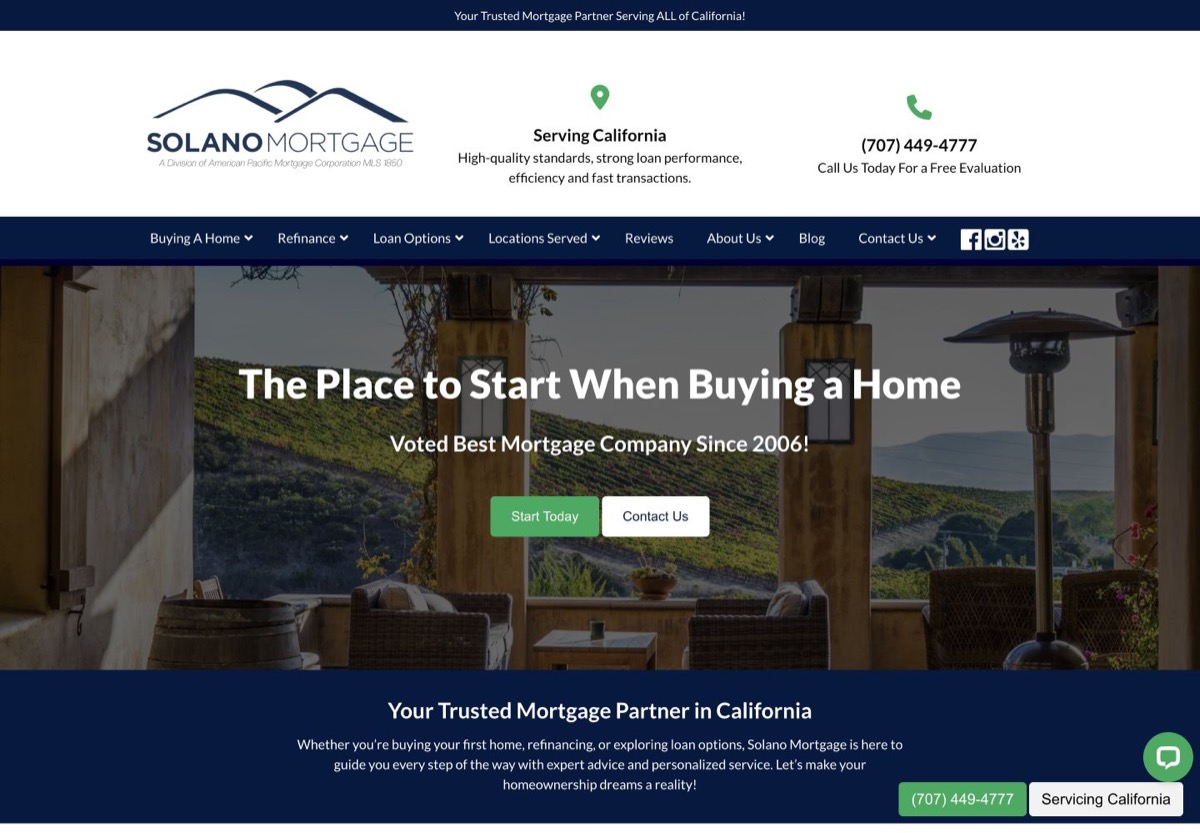 Solano Mortgage website, a Vacaville business featured in the Business Optimizer portfolio